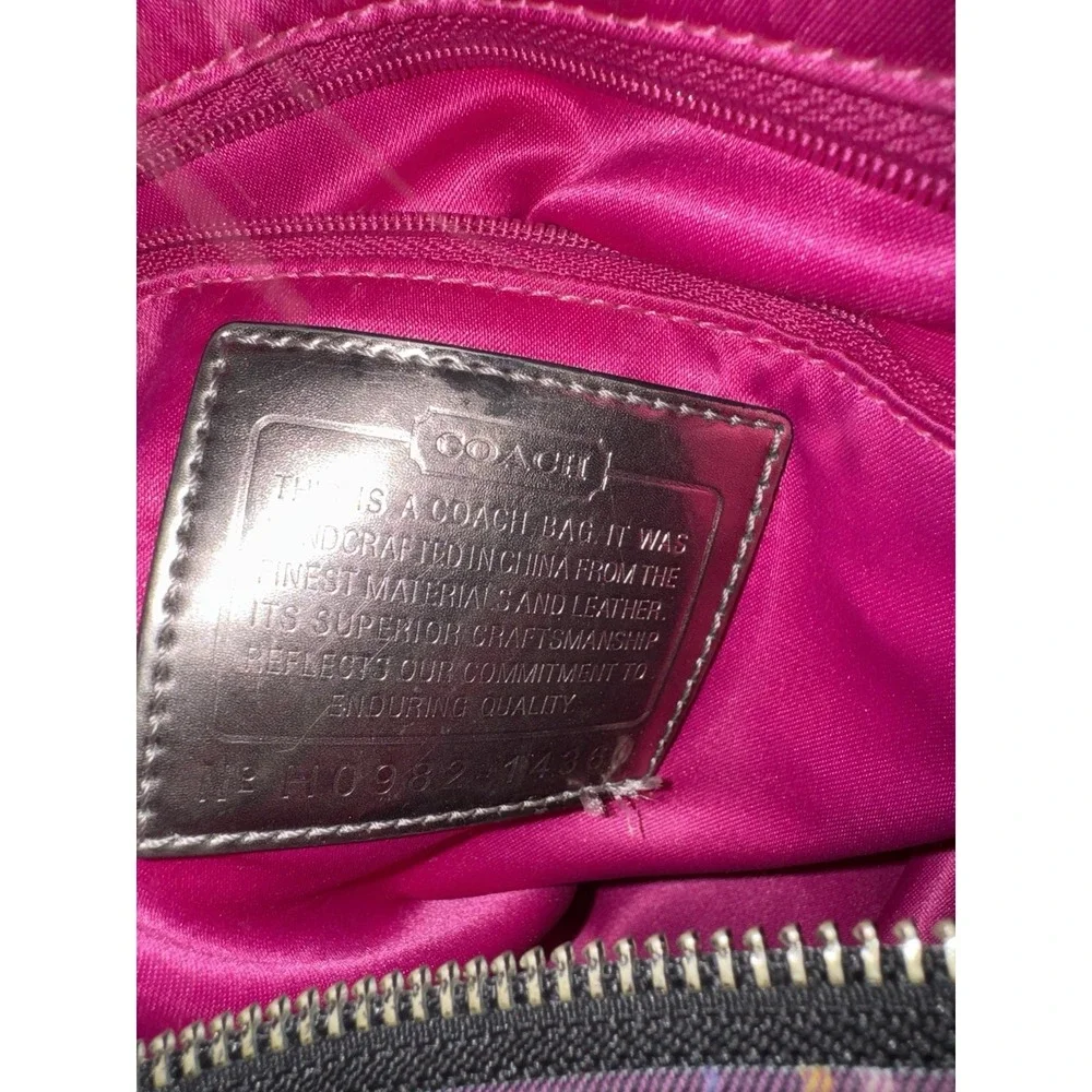 Coach Poppy Plaid Tote Pink Purple Black Zip Silver Hardware Pockets USED!!